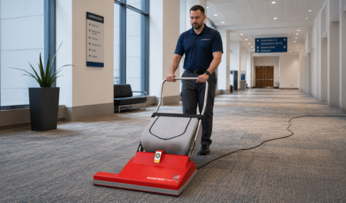 Facility maintenance vacuum on commercial carpet