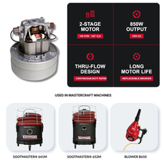 Mastercraft® Replacement Motor for Sootmaster 641M, 652M & Blower B650 — 2-Stage Thru-Flow, 850W, 120V AC - MastercraftUSA
