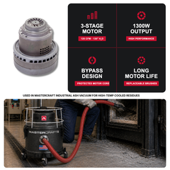 Mastercraft® Replacement Motor for Industrial Ash Vacuum for High-Temp Cooled Residues — 3-Stage Bypass, 1300W, 120V AC - MastercraftUSA