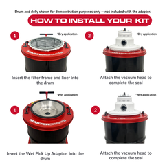 DA1512W Kit Components — Head Assembly, Drum Adaptor, Wet Pick-Up Adaptor