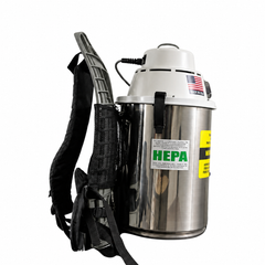 Enviromaster CT4 stainless steel backpack vacuum with HEPA label and power cord